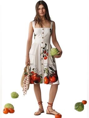 Maeve Linen Blend Button Front Tomato Midi Dress Womans SP
